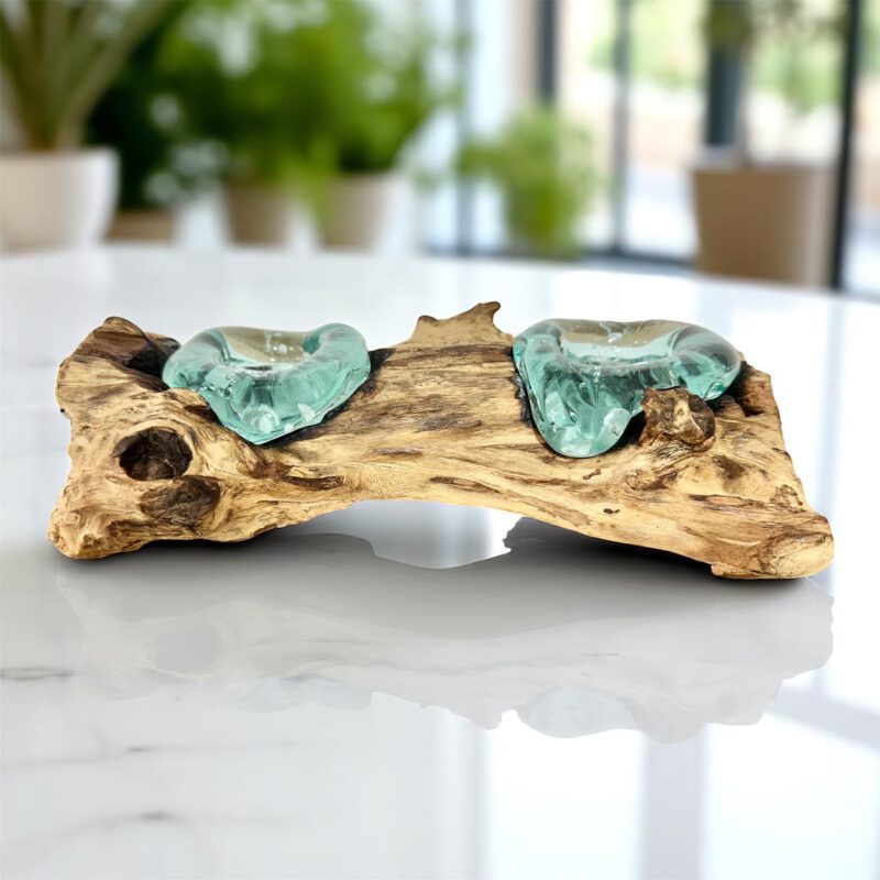 Portavelas doble Madera-Cristal