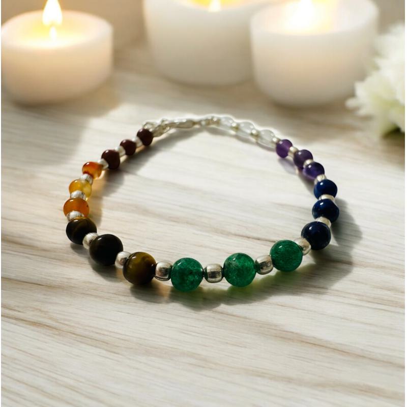 Pulsera 7 Minerales 3 mm con baño en plata