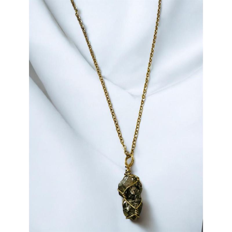 Colgante acero dorado y Pirita
