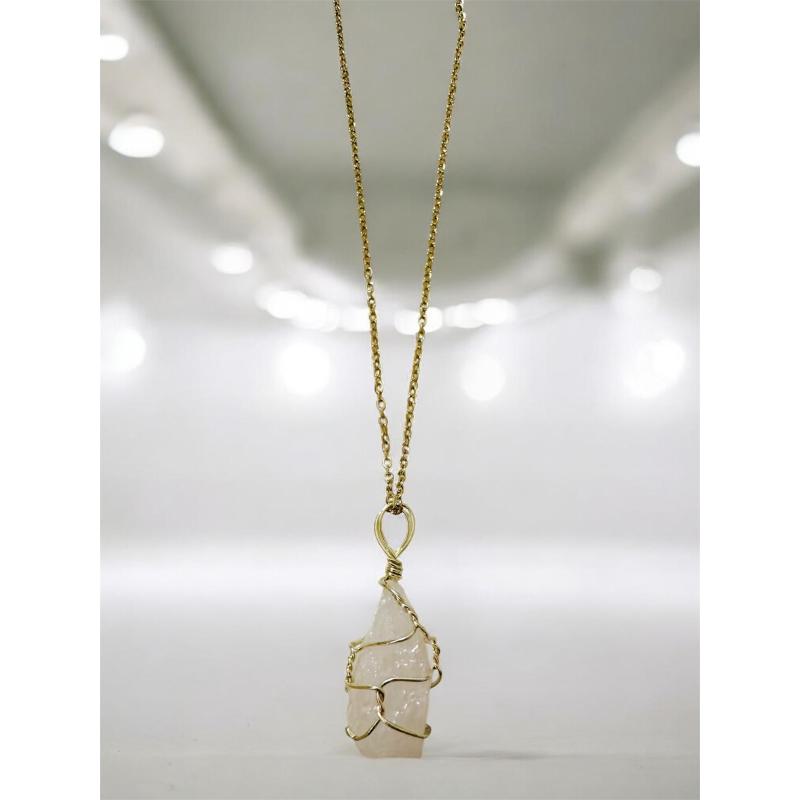 Colgante acero dorado y Cuarzo Rosa