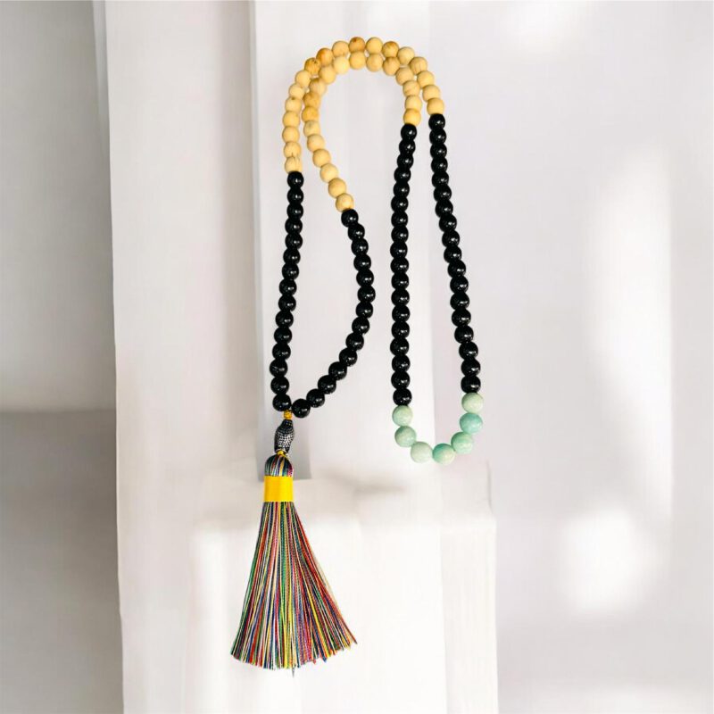 Japa Mala Obsidiana y Amazonita