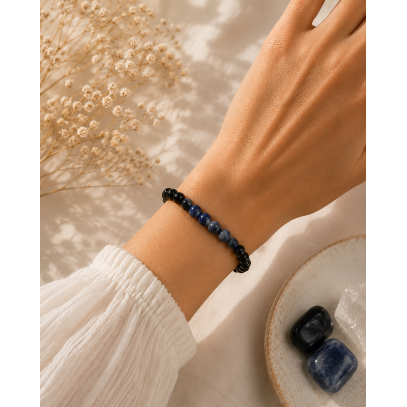 Pulsera 4 mm Obsidiana y Lapislázuli