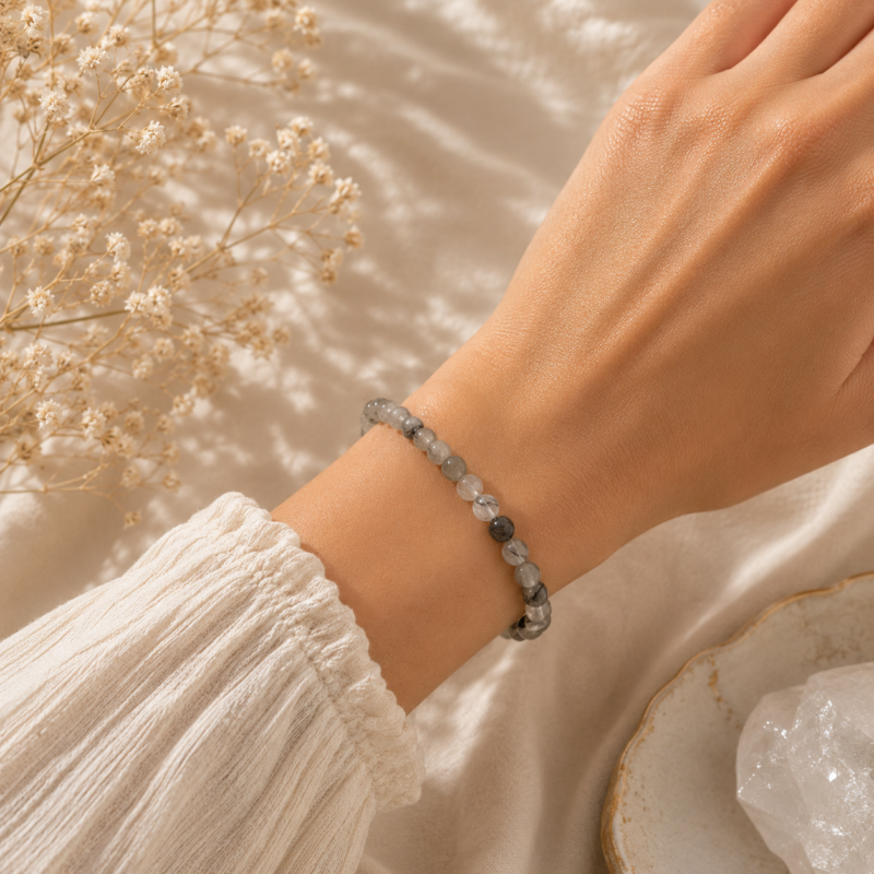 Pulsera 4mm  Cuarzo Turmalinado