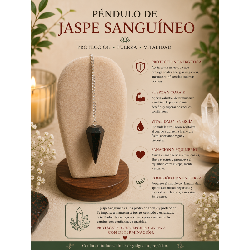 Péndulo Jaspe Sanguíneo o Heliotropo