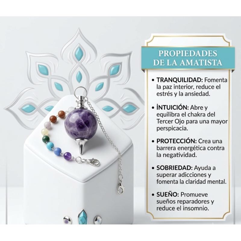 Péndulo en Amatista con cadena 7 Chakras