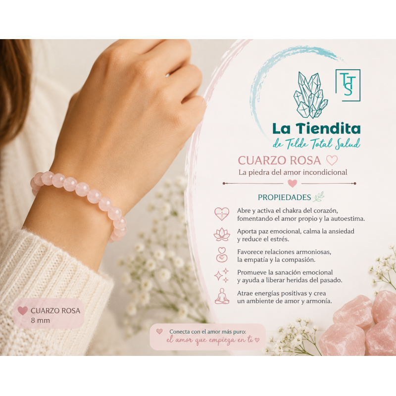Pulsera Cuarzo Rosa 8 mm