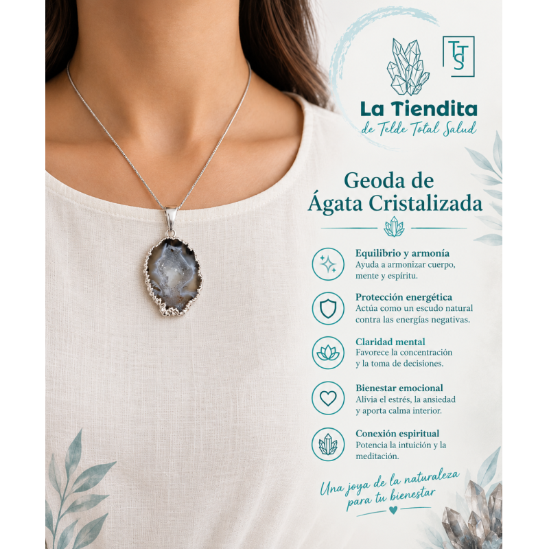 Colgante Geoda de Ágata Cristalizada  baño plata