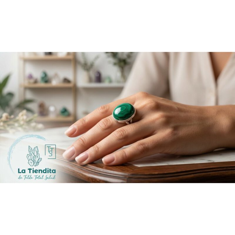 Anillo ajustable Malaquita Plata